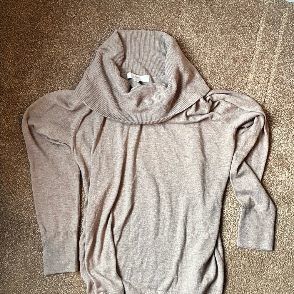 LOFT Taupe Cowl Neck Sweater